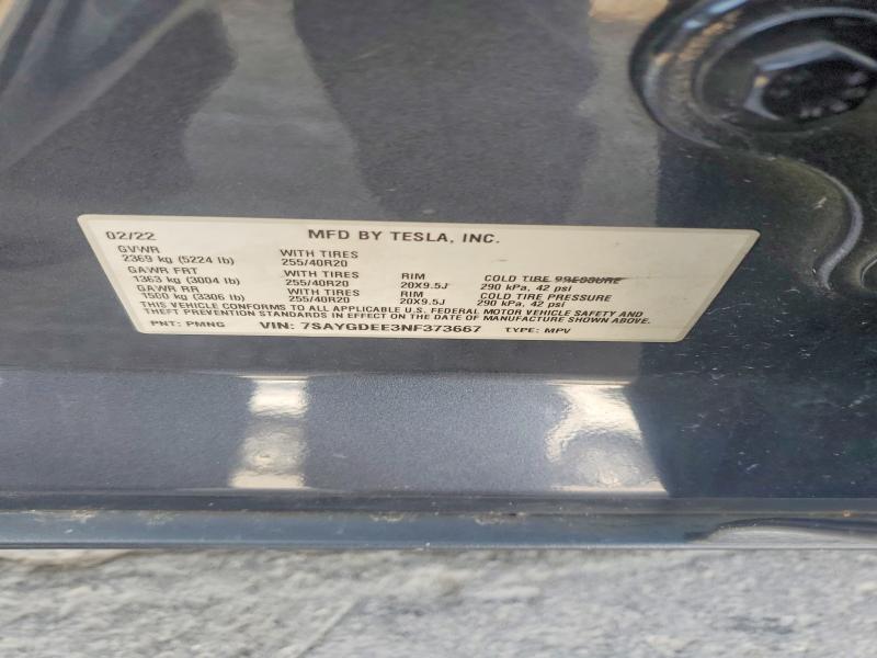 Aukcja sprzedaży 2022 Tesla Model Y, vin: 7SAYGDEE3NF373667, numer aukcji: 50526136