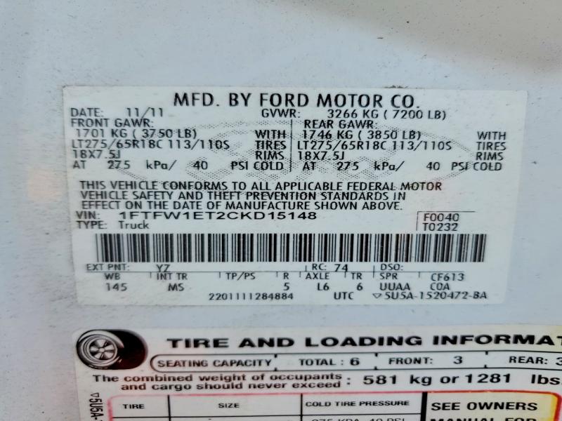 Aukcja sprzedaży 2012 Ford F150, vin: 1FTFW1ET2CKD15148, numer aukcji: 49511826