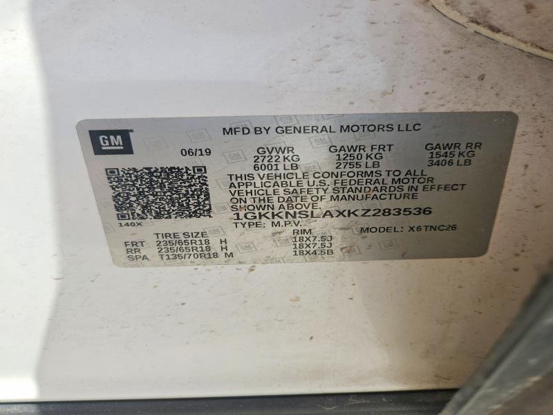 Продаж на аукціоні авто 2019 Gmc Acadia, vin: 1GKKNSLAXKZ283536, номер лоту: 49490946