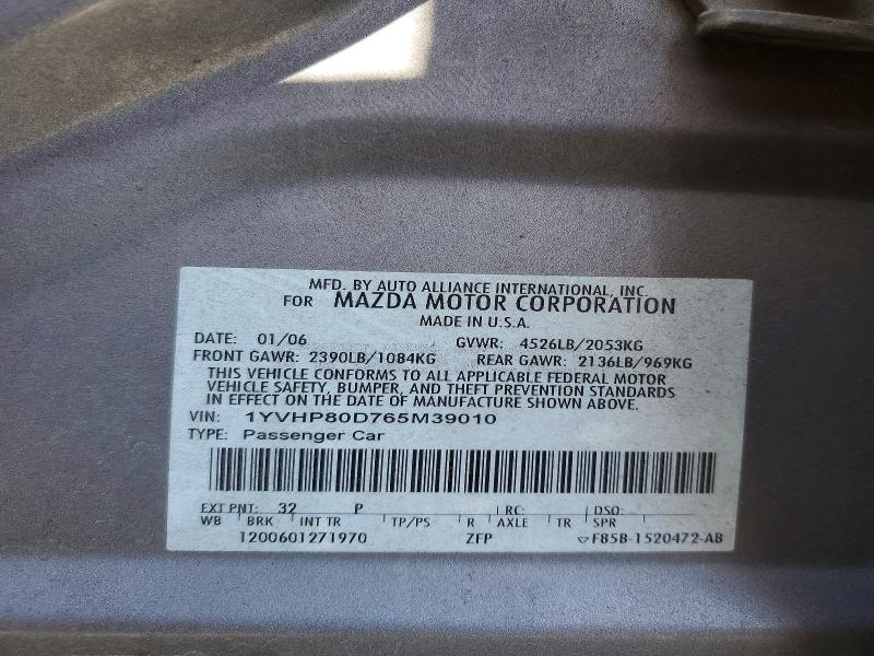 Продаж на аукціоні авто 2006 Mazda 6, vin: 1YVHP80D765M39010, номер лоту: 51271926