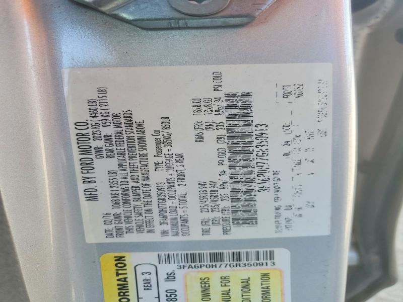 Продаж на аукціоні авто 2016 Ford Fusion, vin: 3FA6P0H77GR350913, номер лоту: 50822926