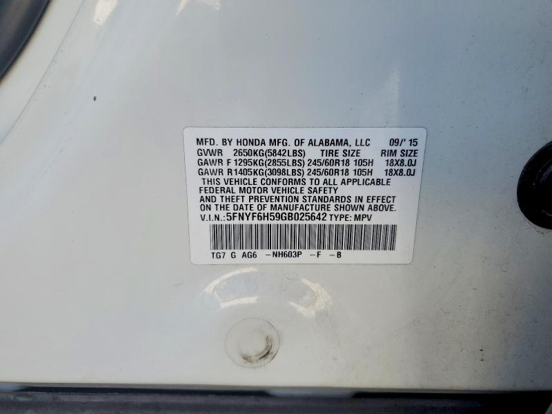 49278936 :رقم المزاد ، 5FNYF6H59GB025642 vin ، 2016 Honda Pilot مزاد بيع