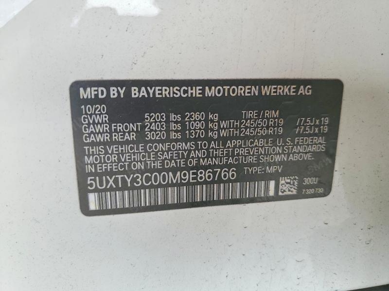 2021 Bmw X3 მანქანა იყიდება აუქციონზე, vin: 5UXTY3C00M9E86766, აუქციონის ნომერი: 49062966