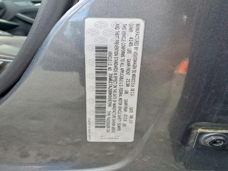 50333406 :رقم المزاد ، 3VWBZ7AJ0BM309799 vin ، 2011 Volkswagen Jetta مزاد بيع