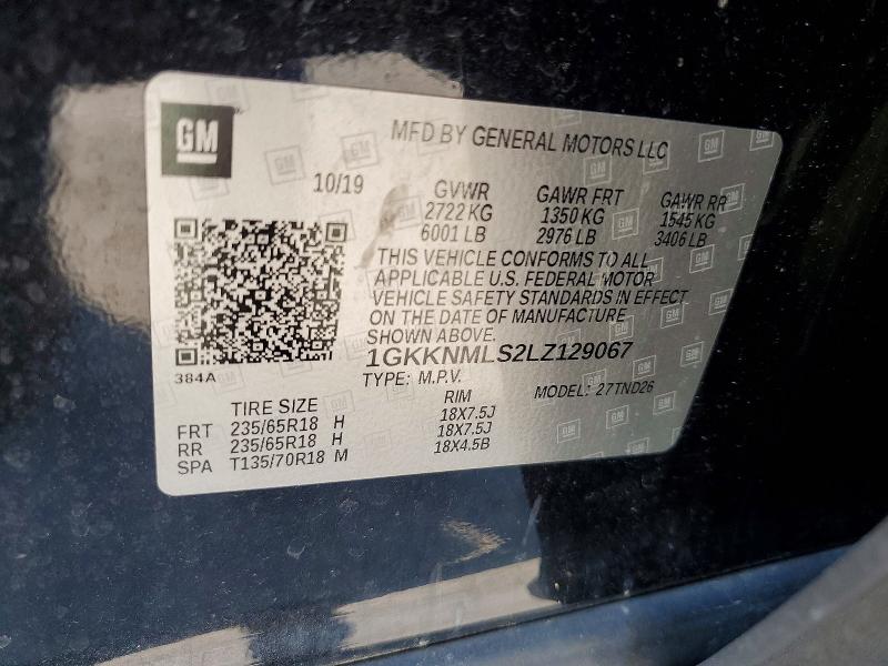 49428296 :رقم المزاد ، 1GKKNMLS2LZ129067 vin ، 2020 Gmc Acadia مزاد بيع