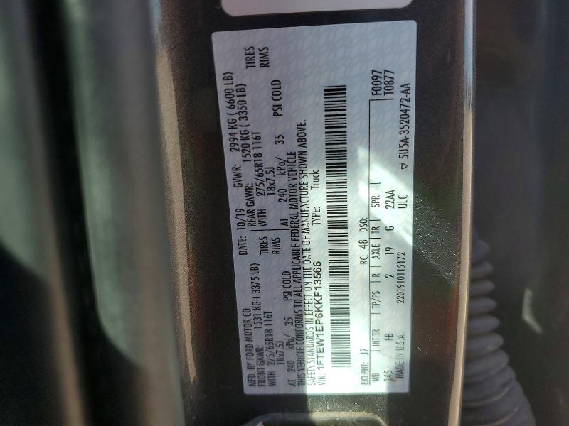 49151226 :رقم المزاد ، 1FTEW1EP6KKF13566 vin ، 2019 Ford F150 مزاد بيع