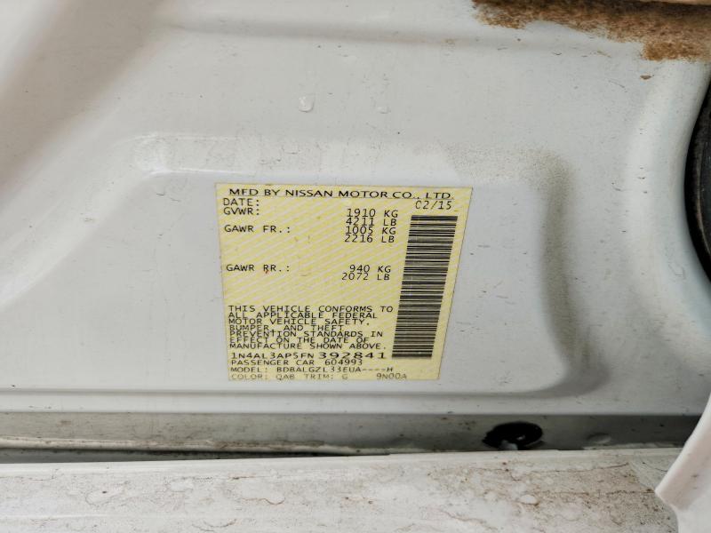 2015 Nissan Altima მანქანა იყიდება აუქციონზე, vin: 1N4AL3AP5FN392841, აუქციონის ნომერი: 51247486