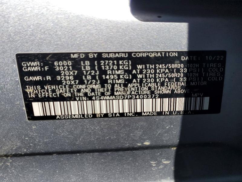 Aukcja sprzedaży 2023 Subaru Ascent, vin: 4S4WMASD7P3400372, numer aukcji: 49803456