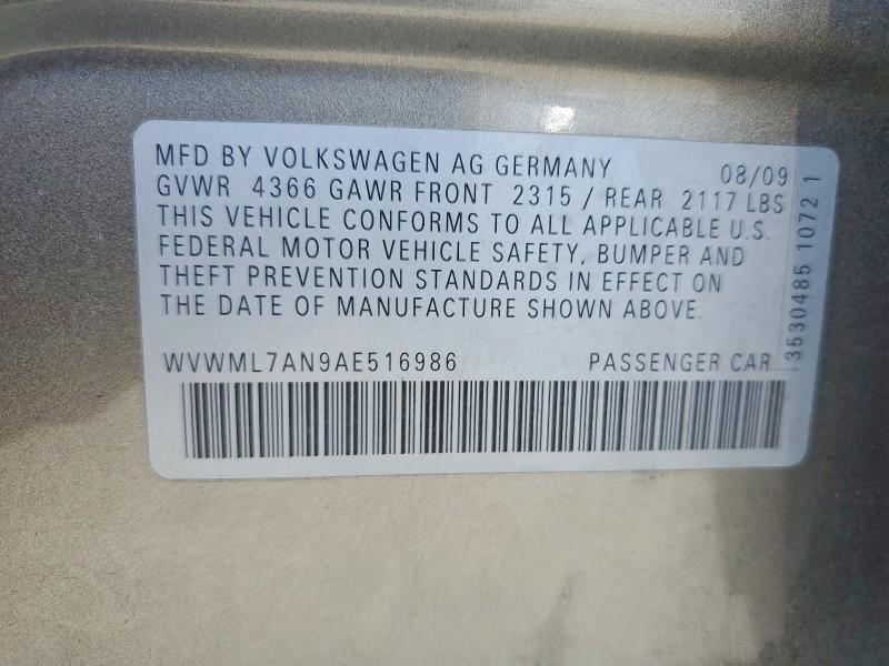 51336946 :رقم المزاد ، WVWML7AN9AE516986 vin ، 2010 Volkswagen Cc مزاد بيع