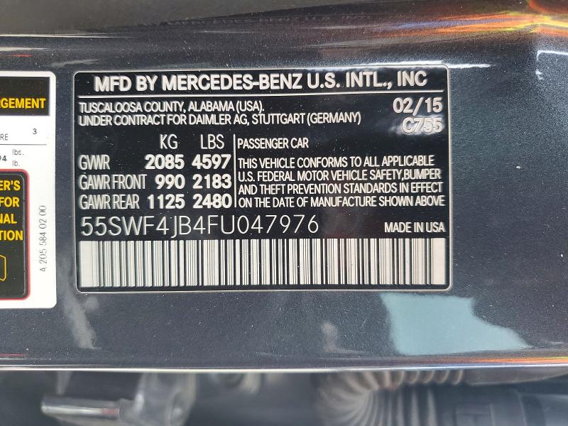 Продажа на аукционе авто 2015 Mercedes-benz C, vin: 55SWF4JB4FU047976, номер лота: 48880446