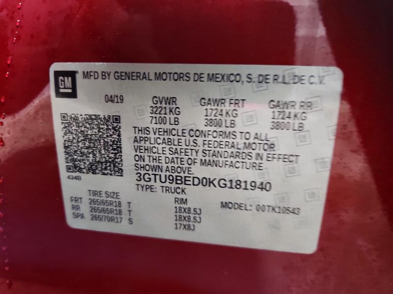Продаж на аукціоні авто 2019 Gmc Sierra, vin: 3GTU9BED0KG181940, номер лоту: 49214896