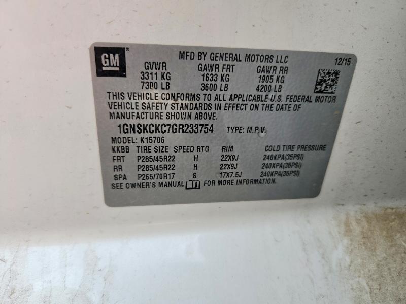 2016 Chevrolet Tahoe მანქანა იყიდება აუქციონზე, vin: 1GNSKCKC7GR233754, აუქციონის ნომერი: 48844906