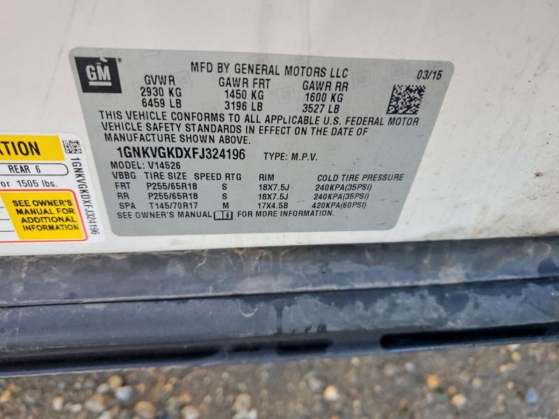 Продажа на аукционе авто 2015 Chevrolet Traverse, vin: 1GNKVGKDXFJ324196, номер лота: 49423436