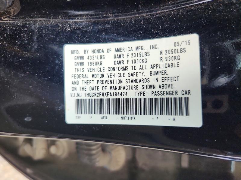 Продажа на аукционе авто 2015 Honda Accord, vin: 1HGCR2F8XFA194424, номер лота: 50265476