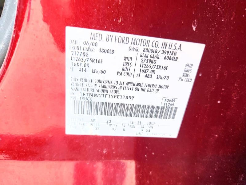 Продаж на аукціоні авто 2000 Ford F250, vin: 1FTNW21F1YEE11859, номер лоту: 51147576
