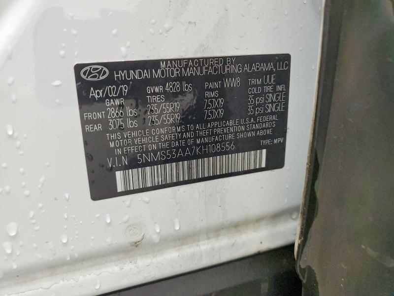 51961676 :رقم المزاد ، 5NMS53AA7KH108556 vin ، 2019 Hyundai Santa Fe مزاد بيع