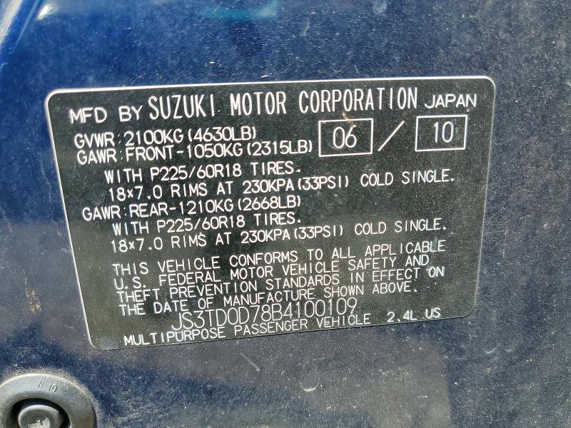 2011 Suzuki Grand Vitara მანქანა იყიდება აუქციონზე, vin: JS3TD0D78B4100109, აუქციონის ნომერი: 50926026