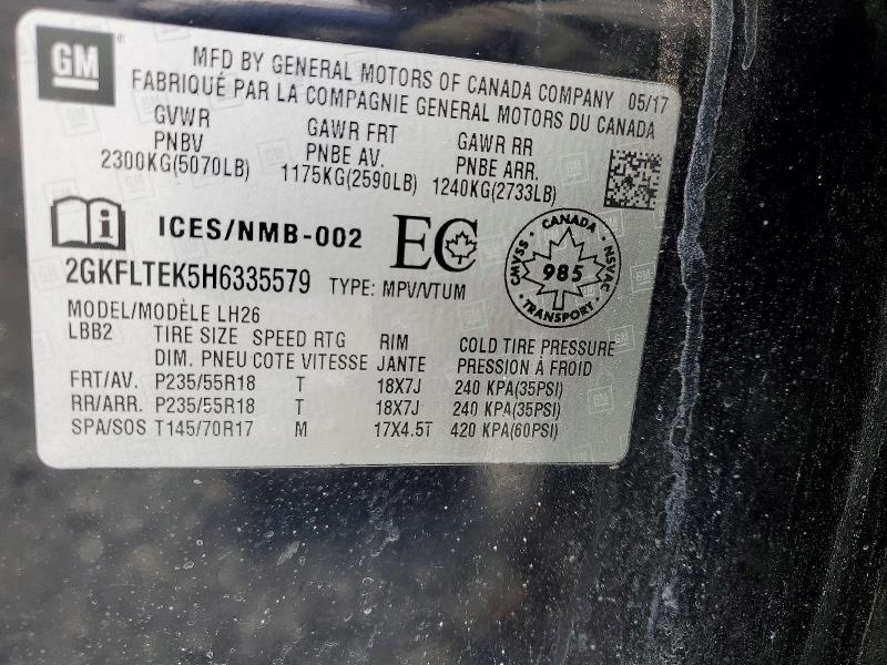 47763266 :رقم المزاد ، 2GKFLTEK5H6335579 vin ، 2017 Gmc Terrain مزاد بيع
