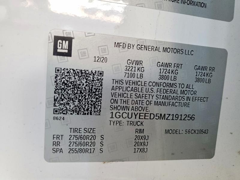 Продажа на аукционе авто 2021 Chevrolet Silverado, vin: 1GCUYEED5MZ191256, номер лота: 48719776