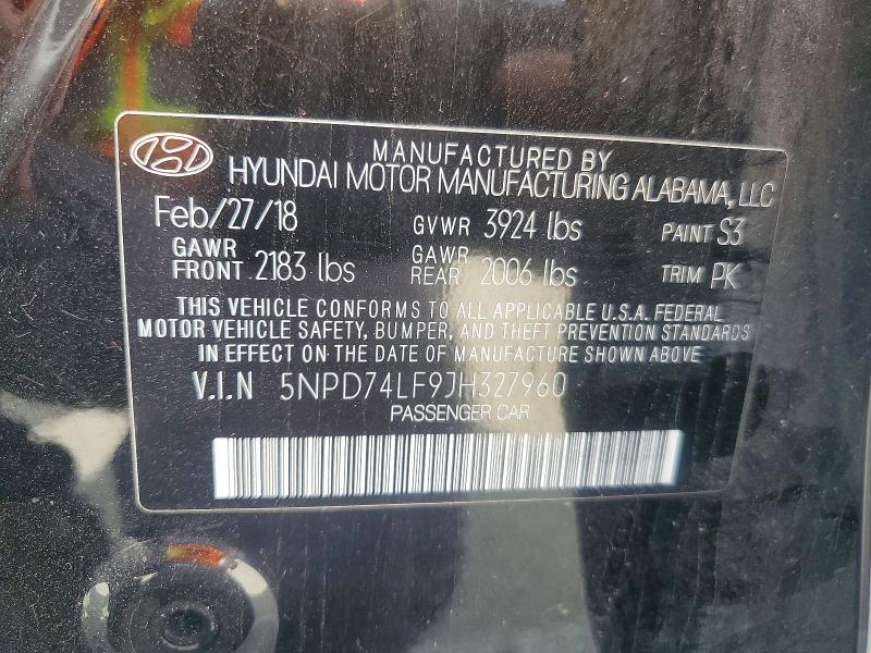 Продаж на аукціоні авто 2018 Hyundai Elantra, vin: 5NPD74LF9JH327960, номер лоту: 49890846