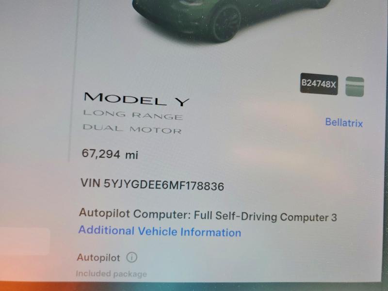 48457646 :رقم المزاد ، 5YJYGDEE6MF178836 vin ، 2021 Tesla Model Y مزاد بيع