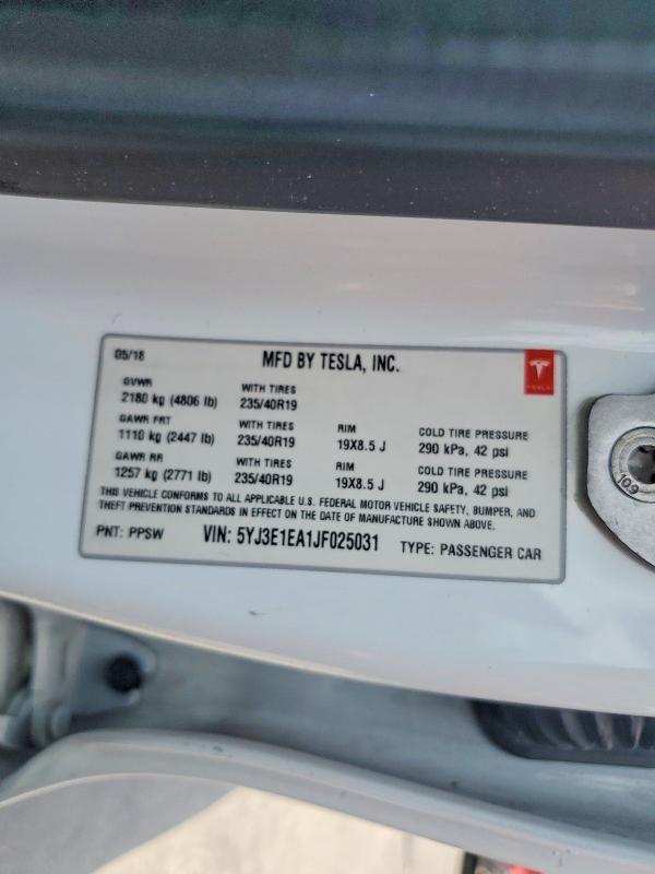 Продажа на аукционе авто 2018 Tesla Model 3, vin: 5YJ3E1EA1JF025031, номер лота: 49762656