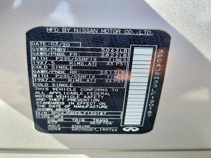Aukcja sprzedaży 2020 Infiniti Qx50, vin: 3PCAJ5M33LF120187, numer aukcji: 48238936