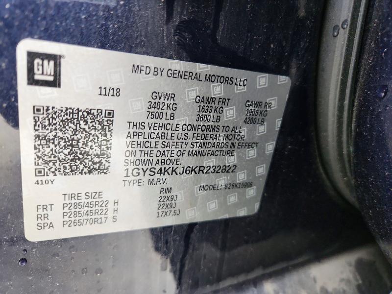 48189606 :رقم المزاد ، 1GYS4KKJ6KR232822 vin ، 2019 Cadillac Escalade مزاد بيع