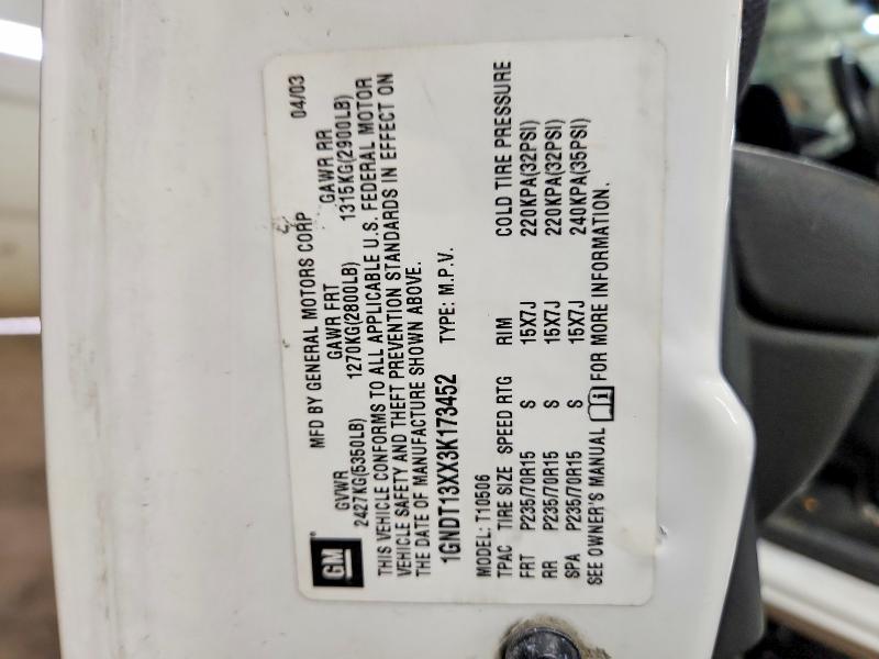 Продаж на аукціоні авто 2003 Chev Blazer, vin: 1GNDT13XX3K173452, номер лоту: 52143716