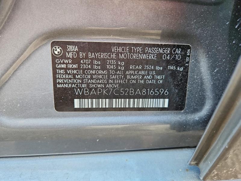2011 Bmw 328 მანქანა იყიდება აუქციონზე, vin: WBAPK7C52BA816596, აუქციონის ნომერი: 49055976