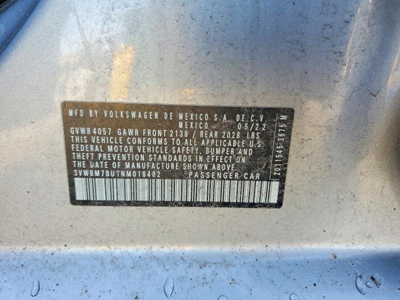 50285266 :رقم المزاد ، 3VWBM7BU1NM018482 vin ، 2022 Volkswagen Jetta مزاد بيع