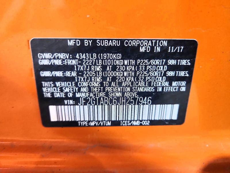 Продаж на аукціоні авто 2018 Subaru Crosstrek, vin: JF2GTABC6JH257946, номер лоту: 50947886