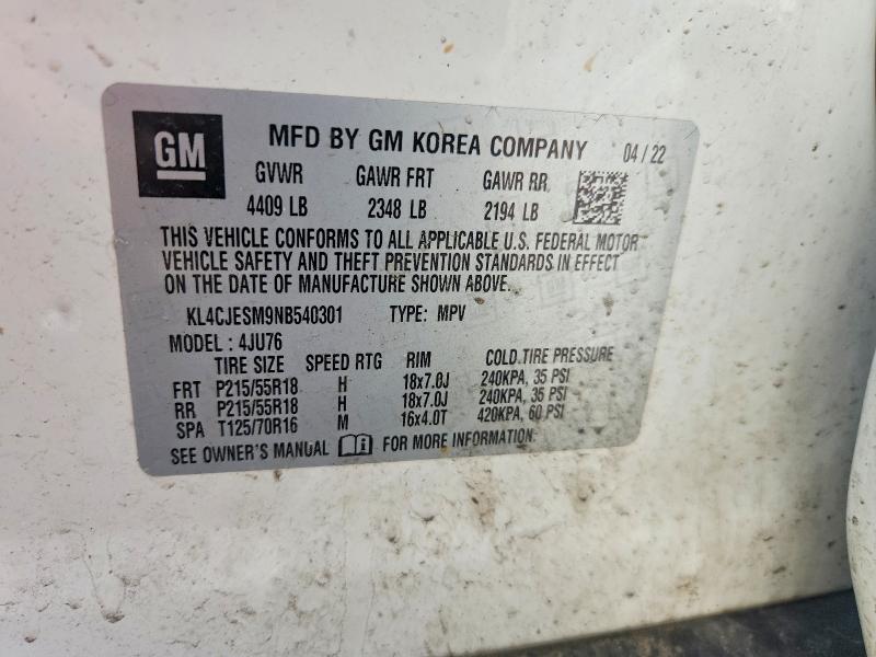Aukcja sprzedaży 2022 Buick Encore, vin: KL4CJESM9NB540301, numer aukcji: 50073786