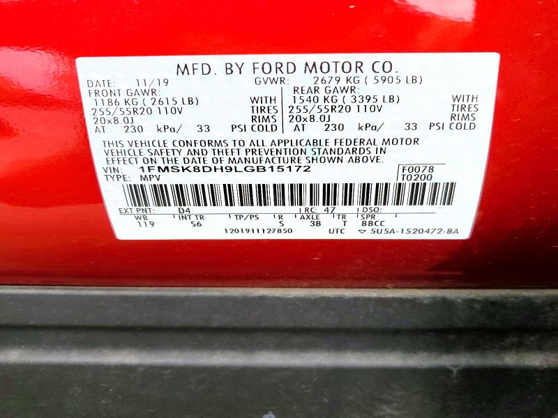 Aukcja sprzedaży 2020 Ford Explorer, vin: 1FMSK8DH9LGB15172, numer aukcji: 49579966