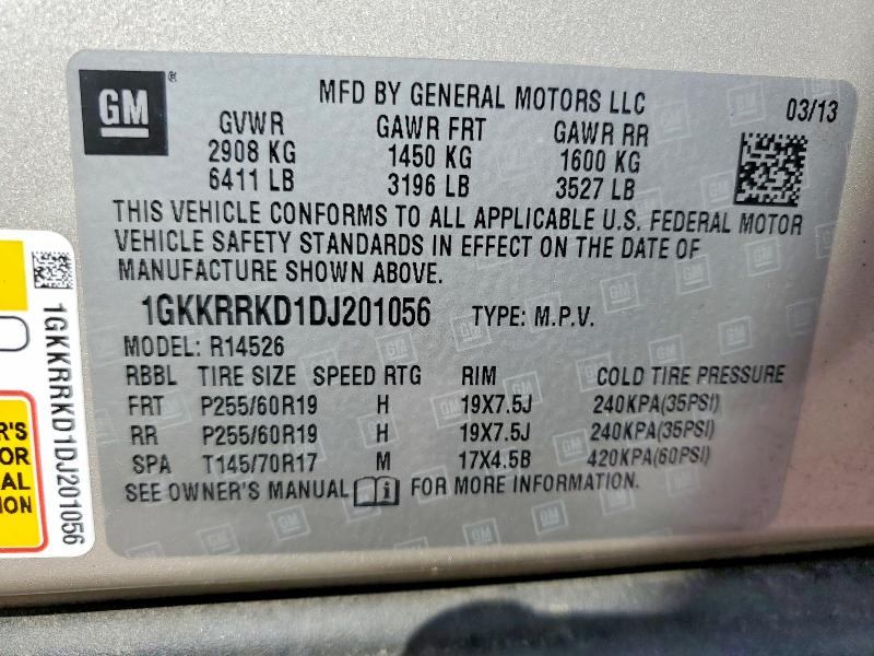 48263916 :رقم المزاد ، 1GKKRRKD1DJ201056 vin ، 2013 Gmc Acadia مزاد بيع