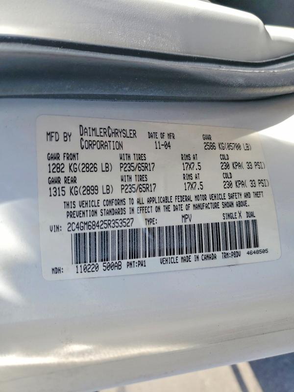Продажа на аукционе авто 2005 Chrysler Pacifica, vin: 2C4GM68425R353527, номер лота: 50442576