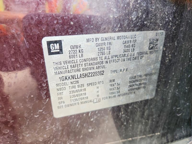 Aukcja sprzedaży 2017 Gmc Acadia, vin: 1GKKNLLA5HZ228362, numer aukcji: 50189386