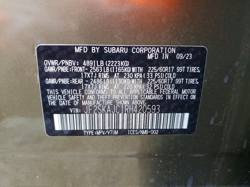 48528936 :رقم المزاد ، JF2SKAJC1RH420593 vin ، 2024 Subaru Forester مزاد بيع