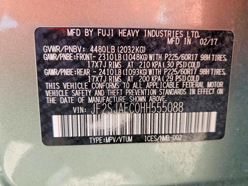 Продаж на аукціоні авто 2017 Subaru Forester, vin: JF2SJAEC0HH555088, номер лоту: 49105516