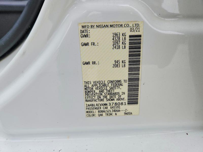 Продажа на аукционе авто 2021 Nissan Altima, vin: 1N4BL4CVXMN378081, номер лота: 50935936