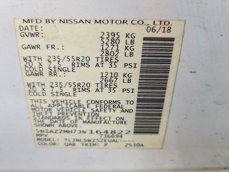 49425906 :رقم المزاد ، 5N1AZ2MH7JN164822 vin ، 2018 Nissan Murano مزاد بيع