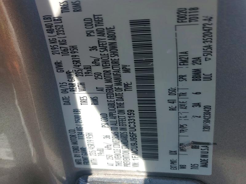 Продаж на аукціоні авто 2015 Ford Escape, vin: 1FMCU9J95FUC33159, номер лоту: 49722986