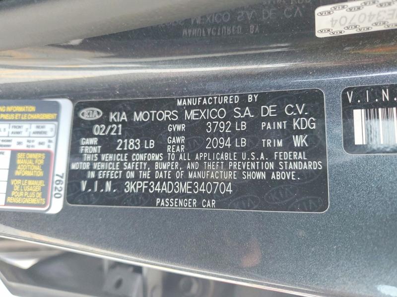 Aukcja sprzedaży 2021 Kia Forte, vin: 3KPF34AD3ME340704, numer aukcji: 49630626