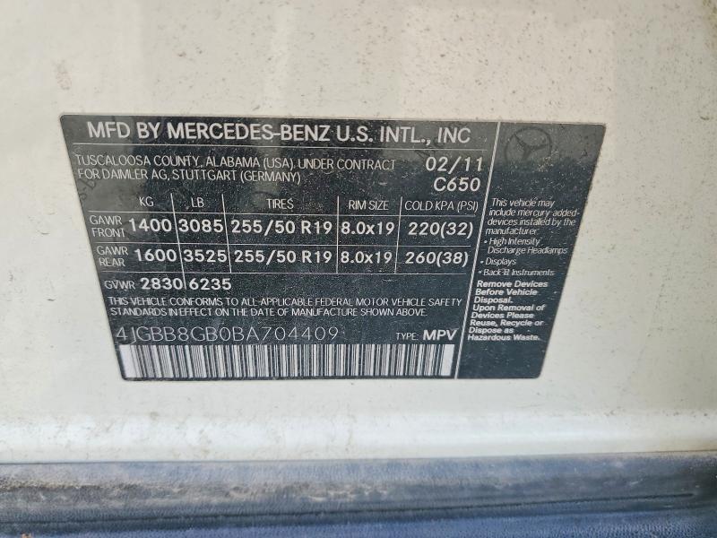 51808366 :رقم المزاد ، 4JGBB8GB0BA704409 vin ، 2011 Mercedes-benz Ml مزاد بيع