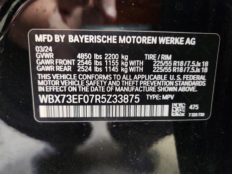 2024 Bmw X1 მანქანა იყიდება აუქციონზე, vin: WBX73EF07R5Z33875, აუქციონის ნომერი: 51131536