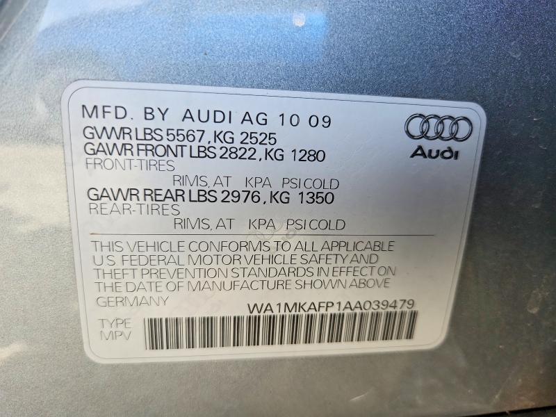 2010 Audi Q5 მანქანა იყიდება აუქციონზე, vin: WA1MKAFP1AA039479, აუქციონის ნომერი: 50094346