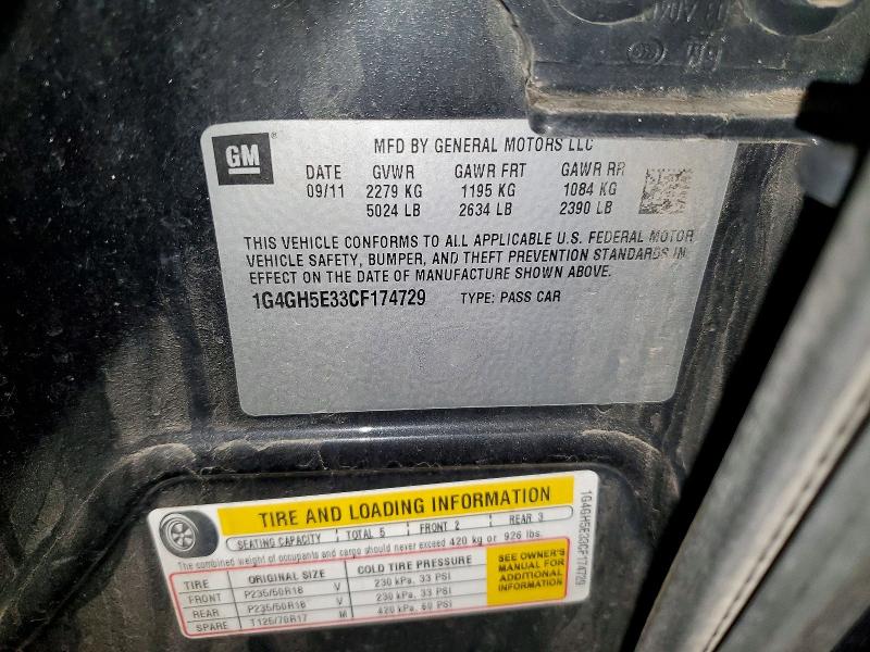 2012 Buick Lacrosse მანქანა იყიდება აუქციონზე, vin: 1G4GH5E33CF174729, აუქციონის ნომერი: 49724126