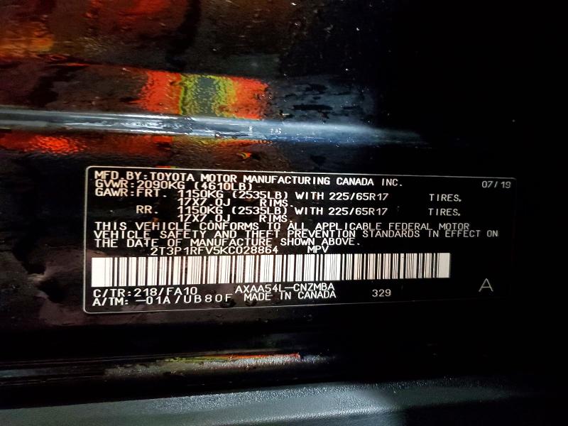 48855066 :رقم المزاد ، 2T3P1RFV5KC028864 vin ، 2019 Toyota Rav4 مزاد بيع