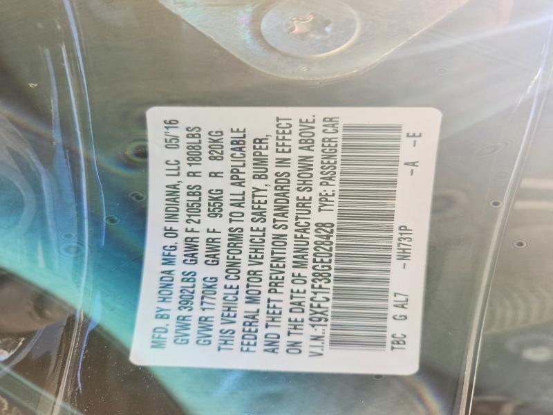 Продаж на аукціоні авто 2016 Honda Civic, vin: 19XFC1F38GE028428, номер лоту: 50801366