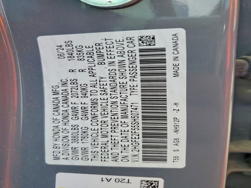 Продаж на аукціоні авто 2025 Honda Civic, vin: 2HGFE2F55SH507471, номер лоту: 50909546